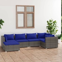  6 Piece Garden Lounge Set with Cushions Poly Rattan Grey