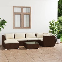  7 Piece Garden Lounge Set with Cushions Poly Rattan Brown