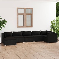  7 Piece Garden Lounge Set with Cushions Poly Rattan Black