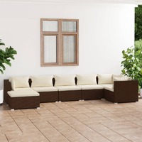  7 Piece Garden Lounge Set with Cushions Poly Rattan Brown