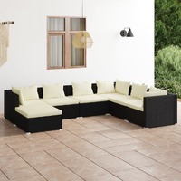  7 Piece Garden Lounge Set with Cushions Poly Rattan Black