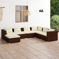  7 Piece Garden Lounge Set with Cushions Poly Rattan Brown