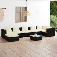 8 Piece Garden Lounge Set with Cushions Poly Rattan Black