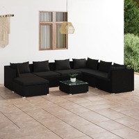  8 Piece Garden Lounge Set with Cushions Poly Rattan Black