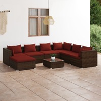  8 Piece Garden Lounge Set with Cushions Poly Rattan Brown
