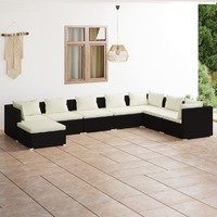  8 Piece Garden Lounge Set with Cushions Poly Rattan Black