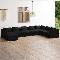  8 Piece Garden Lounge Set with Cushions Poly Rattan Black