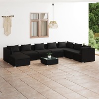  9 Piece Garden Lounge Set with Cushions Poly Rattan Black