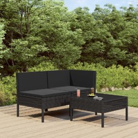  3 Piece Garden Lounge Set with Cushions Poly Rattan Black
