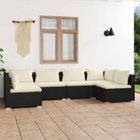  6 Piece Garden Lounge Set with Cushions Poly Rattan Black