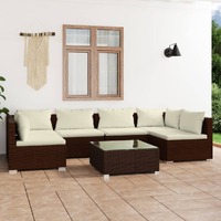  7 Piece Garden Lounge Set with Cushions Poly Rattan Brown