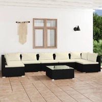  8 Piece Garden Lounge Set with Cushions Poly Rattan Black