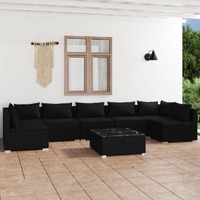  8 Piece Garden Lounge Set with Cushions Poly Rattan Black