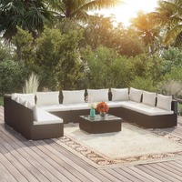  10 Piece Garden Lounge Set with Cushions Poly Rattan Black
