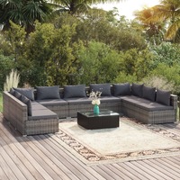  10 Piece Garden Lounge Set with Cushions Poly Rattan Grey