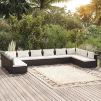  10 Piece Garden Lounge Set with Cushions Poly Rattan Black