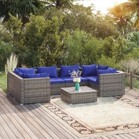  7 Piece Garden Lounge Set with Cushions Poly Rattan Grey
