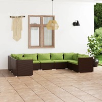  9 Piece Garden Lounge Set with Cushions Poly Rattan Brown