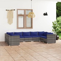  9 Piece Garden Lounge Set with Cushions Poly Rattan Grey