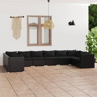 10 Piece Garden Lounge Set with Cushions Poly Rattan Black