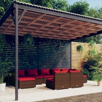  9 Piece Garden Lounge Set with Cushions Brown Poly Rattan