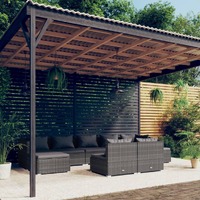  9 Piece Garden Lounge Set with Cushions Grey Poly Rattan