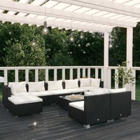  10 Piece Garden Lounge Set with Cushions Black Poly Rattan