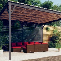  10 Piece Garden Lounge Set with Cushions Brown Poly Rattan