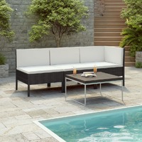  3 Piece Garden Lounge Set with Cushions Poly Rattan Black