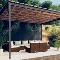  9 Piece Garden Lounge Set with Cushions Brown Poly Rattan