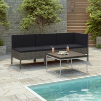  3 Piece Garden Lounge Set with Cushions Poly Rattan Grey