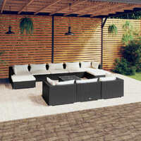  11 Piece Garden Lounge Set with Cushions Black Poly Rattan