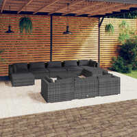  11 Piece Garden Lounge Set with Cushions Grey Poly Rattan