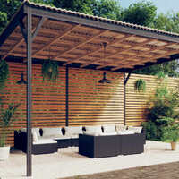  9 Piece Garden Lounge Set with Cushions Black Poly Rattan