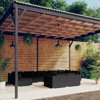 9 Piece Garden Lounge Set with Cushions Black Poly Rattan