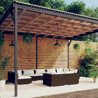 9 Piece Garden Lounge Set with Cushions Brown Poly Rattan