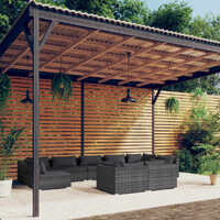  9 Piece Garden Lounge Set with Cushions Grey Poly Rattan