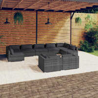 10 Piece Garden Lounge Set with Cushions Grey Poly Rattan