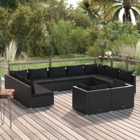  11 Piece Garden Lounge Set with Cushions Black Poly Rattan