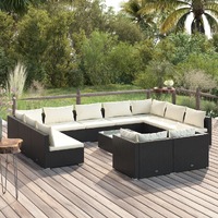  12 Piece Garden Lounge Set with Cushions Black Poly Rattan