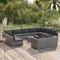  12 Piece Garden Lounge Set with Cushions Grey Poly Rattan