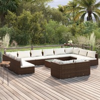  13 Piece Garden Lounge Set with Cushions Brown Poly Rattan