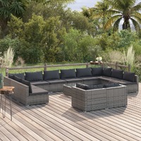  13 Piece Garden Lounge Set with Cushions Grey Poly Rattan
