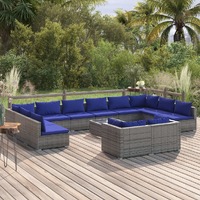  13 Piece Garden Lounge Set with Cushions Grey Poly Rattan