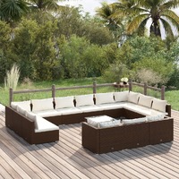  14 Piece Garden Lounge Set with Cushions Brown Poly Rattan
