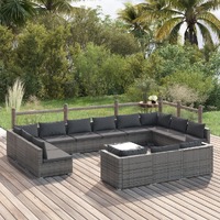  14 Piece Garden Lounge Set with Cushions Grey Poly Rattan