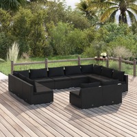  11 Piece Garden Lounge Set with Cushions Black Poly Rattan