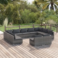  11 Piece Garden Lounge Set with Cushions Grey Poly Rattan