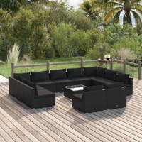  12 Piece Garden Lounge Set with Cushions Black Poly Rattan