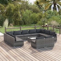 12 Piece Garden Lounge Set with Cushions Grey Poly Rattan